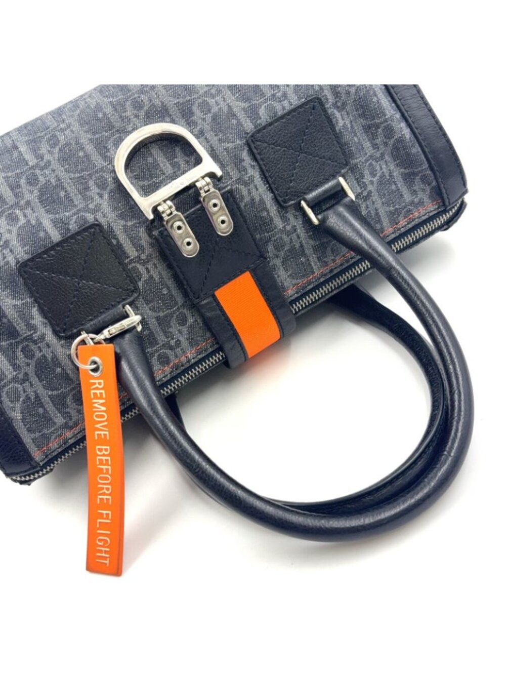 Dior Flight Line Trotter Leather Denim Gray Black Handbag Silver - Picture 5 of 15